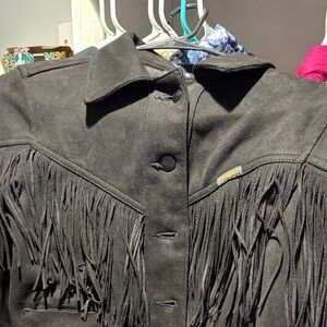 Wrangler Black Leather Fringe Jacket